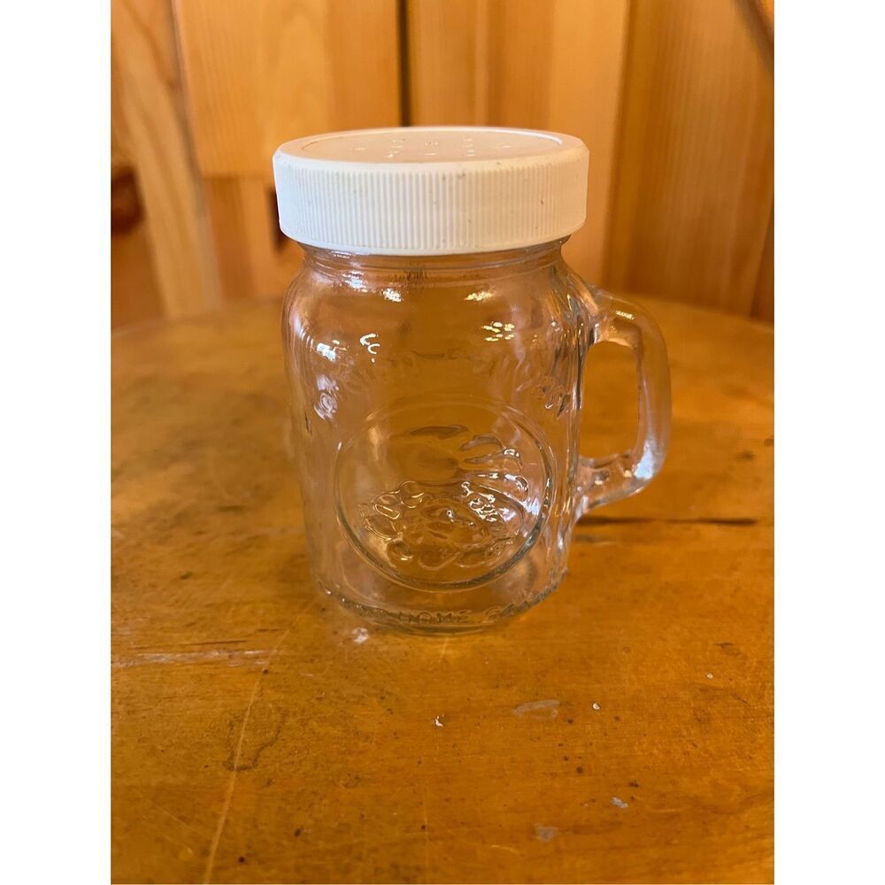 Vintage Golden Harvest Mason Jar Clear Glass Salt or Pepper Shaker White Cap Lid